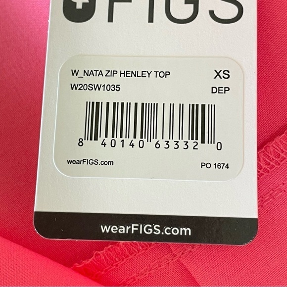 NWT Figs Limited Edition Nata Zip Henley Scrub Top Neon Pink XS - Picture 14 of 16